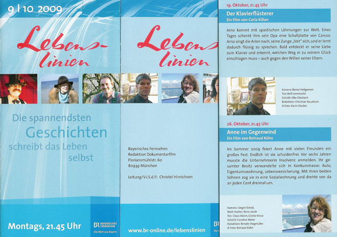 Bayerischer Rundfunk/Lebenslinien - Flyer Oktober 2009   Montag, 19. Oktober 2009 um 21:45 im Bayerischen Fernsehen